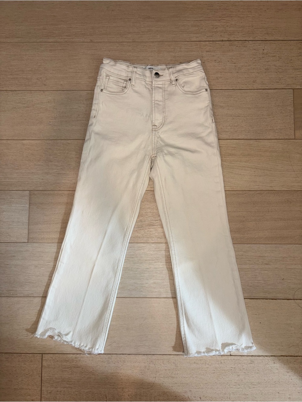 Mango White/Cream Mid-Rise Flared Cropped Jeans